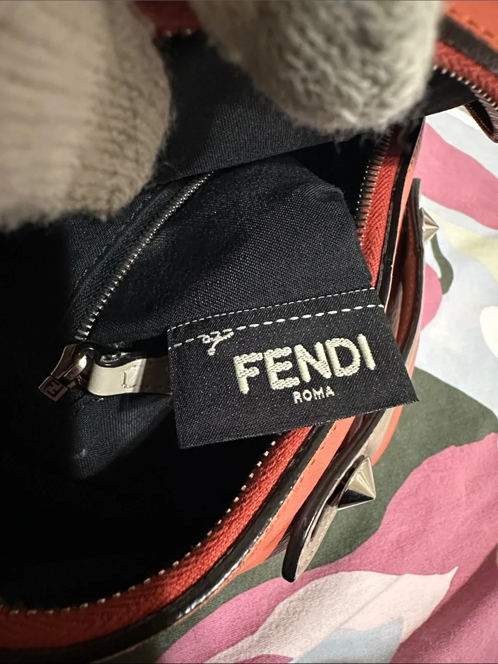 Fendi Orange Leather Mini Backpack with Contrast Beige Trim